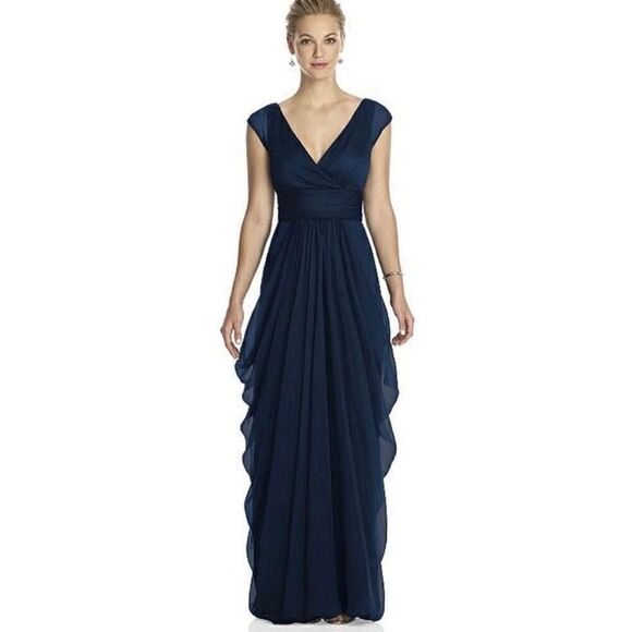 NEW Lela Rose Women’s 0 Navy Georgette Full Length Prom/Bridesmaid Dress Gown - Picture 3 of 7